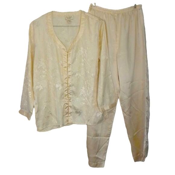 Vintage Victorias Secret Gold Label Gold Ivory Jacquard Pajama Set Small READ - Picture 1 of 4